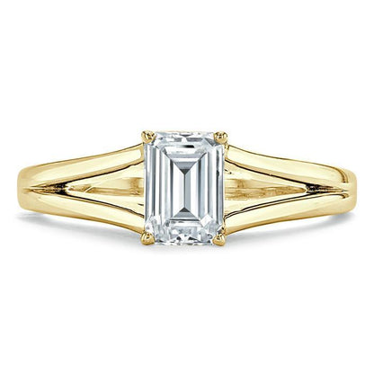 0.75 CT Emerald Cut Solitaire Split Shank Moissanite Engagement Ring