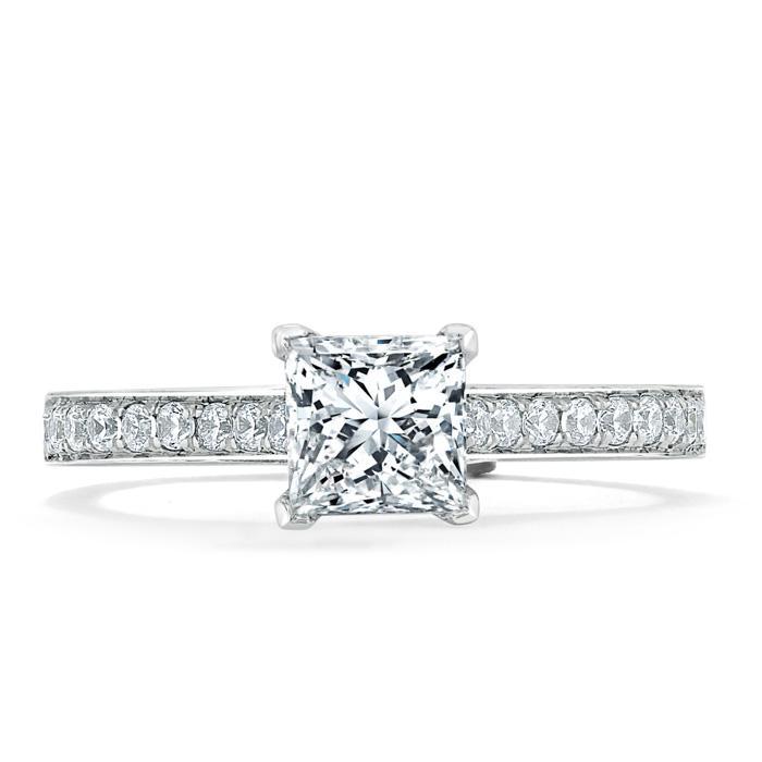 1.0 CT Princess Cut Solitaire Channel Pave Setting Moissanite Engagement Ring