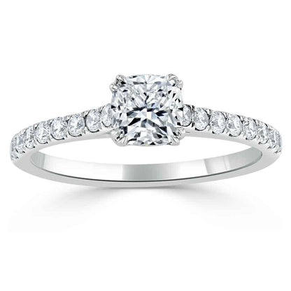 0.75 CT Cushion Cut Solitaire Moissanite Engagement Ring With Pave Setting