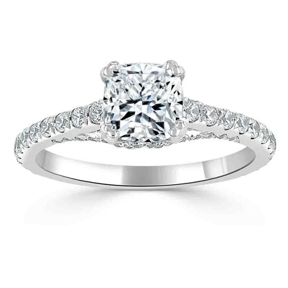 1.0 CT Cushion Cut Hidden Halo Pave Moissanite Engagement Ring