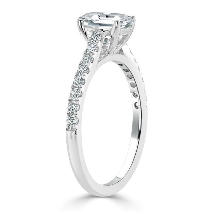 1.50 CT Emerald Cut Solitaire Pave Setting Moissanite Engagement Ring