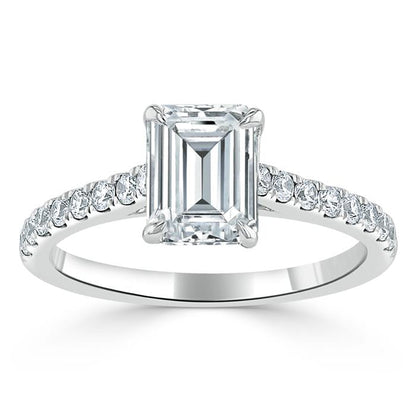 1.50 CT Emerald Cut Solitaire Pave Setting Moissanite Engagement Ring