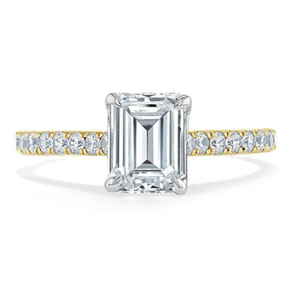 1.50 CT Emerald Cut Solitaire Pave Setting Moissanite Engagement Ring