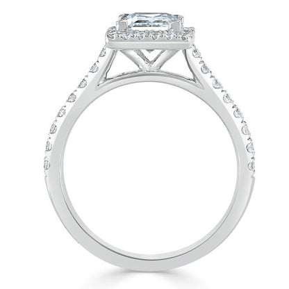 1.0 CT Princess Cut Halo Pave Setting Moissanite Engagement Ring