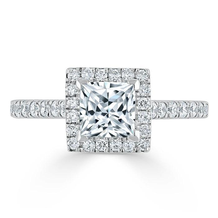 1.0 CT Princess Cut Halo Pave Setting Moissanite Engagement Ring