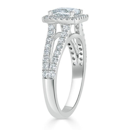 1.0 CT Princess Cut Halo Split Shank Setting Moissanite Engagement Ring