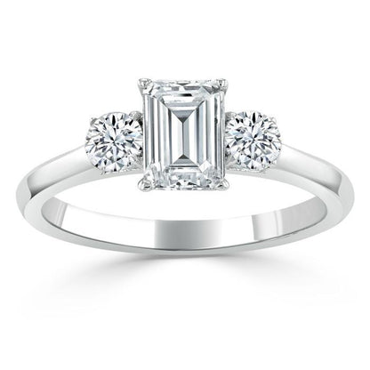 0.75 CT Emerald Cut Three Stone Moissanite Engagement Ring