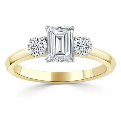 0.75 CT Emerald Cut Three Stone Moissanite Engagement Ring