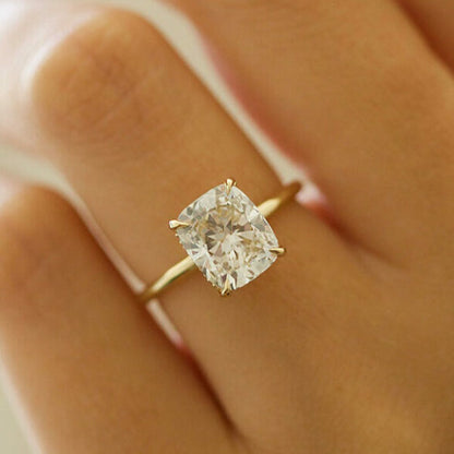 2.7 CT Cushion Solitaire Style Moissanite Engagement Ring