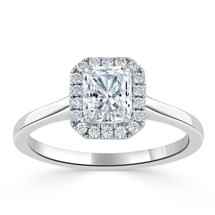 1.0 CT Radiant Cut Halo Moissanite Engagement Ring