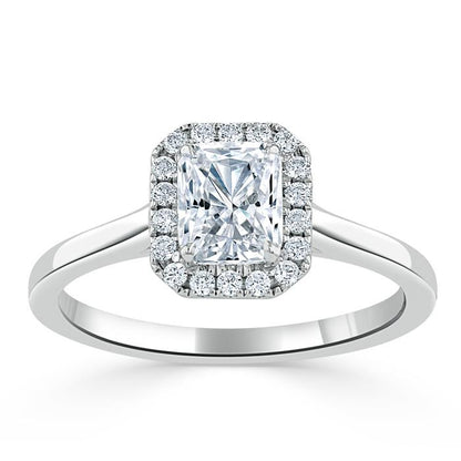 1.0 CT Radiant Cut Halo Moissanite Engagement Ring