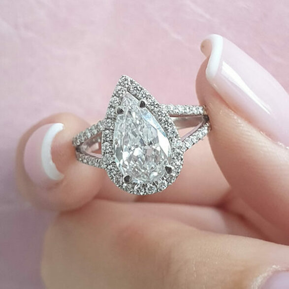 2.25 CT Pear Halo & Split Shank  Moissanite Engagement Ring