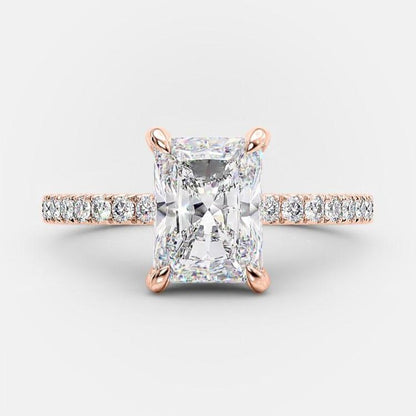 3.51 CT Radiant Cut Solitaire & Hidden Halo Setting Moissanite Engagement Ring