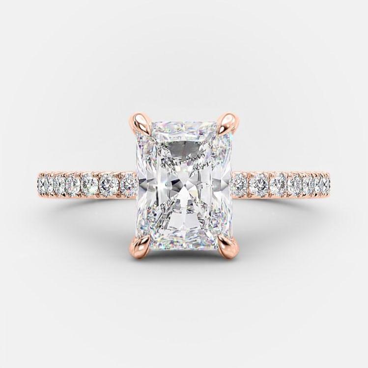 2.43 CT Radiant Solitaire & Pave Moissanite Engagement Ring