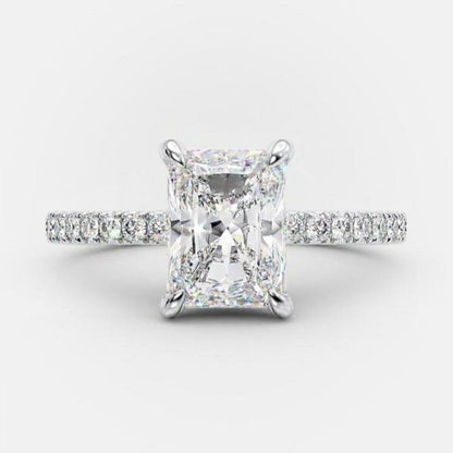 2.43 CT Radiant Solitaire & Pave Moissanite Engagement Ring