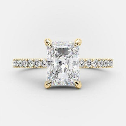 3.51 CT Radiant Cut Solitaire & Hidden Halo Setting Moissanite Engagement Ring