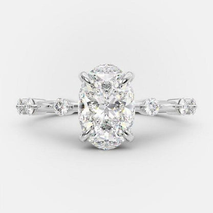 2.10 CT Oval Cut Solitaire & Dainty Pave Moissanite Engagement Ring