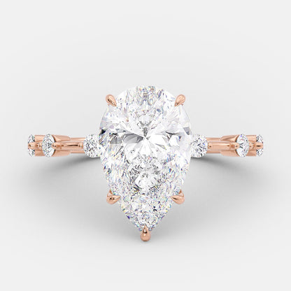 2.50 CT Pear Cut Dainty Pave Setting Moissanite Engagement Ring