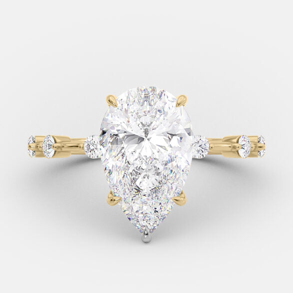 2.50 CT Pear Cut Dainty Pave Setting Moissanite Engagement Ring