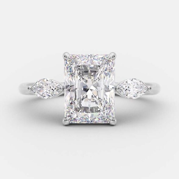 2.54 CT Radiant Three Stone Moissanite Engagement Ring