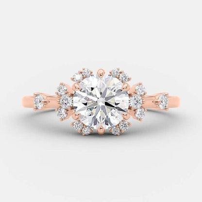 1.0 CT Round Cut Cluster Art Deco Style Moissanite Engagement Ring