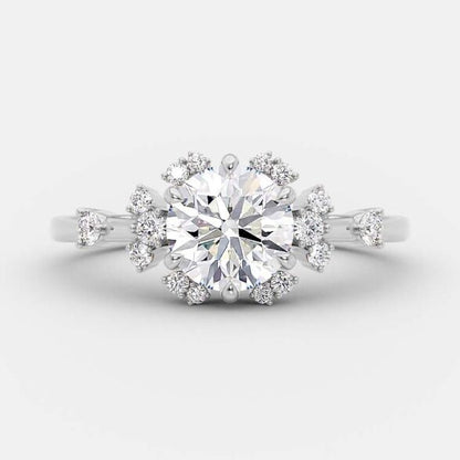 1.0 CT Round Cut Cluster Art Deco Style Moissanite Engagement Ring