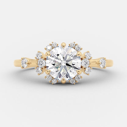 1.0 CT Round Cut Cluster Art Deco Style Moissanite Engagement Ring