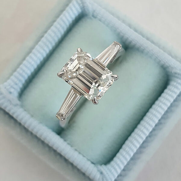 2.23 CT Emerald Cut Three Stone Moissanite Engagement Ring