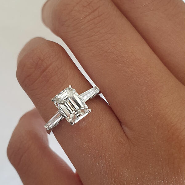 2.23 CT Emerald Cut Three Stone Moissanite Engagement Ring