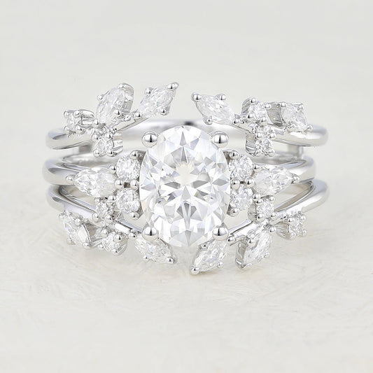 1.33 CT Oval Moissanite Vintage Cluster Bridal Ring Set