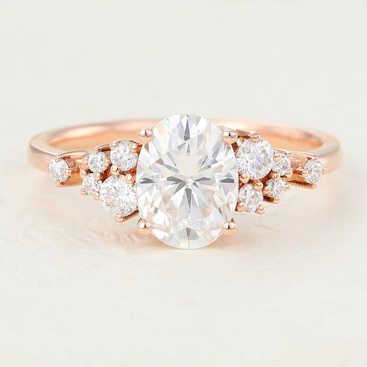 1.33 CT Oval Shaped Moissanite Cluster Engagement Ring