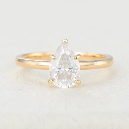 1.5 CT Pear Shaped Moissanite Solitaire Engagement Ring