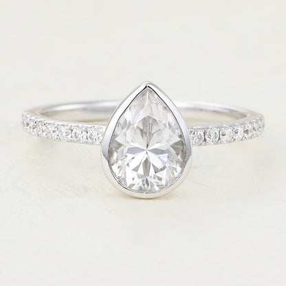 1.0 CT Pear Shaped Moissanite Pave Setting Engagement Ring