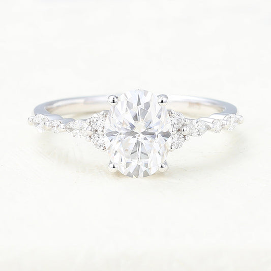 1.33 CT Oval Shaped Moissanite Pave Setting Engagement Ring