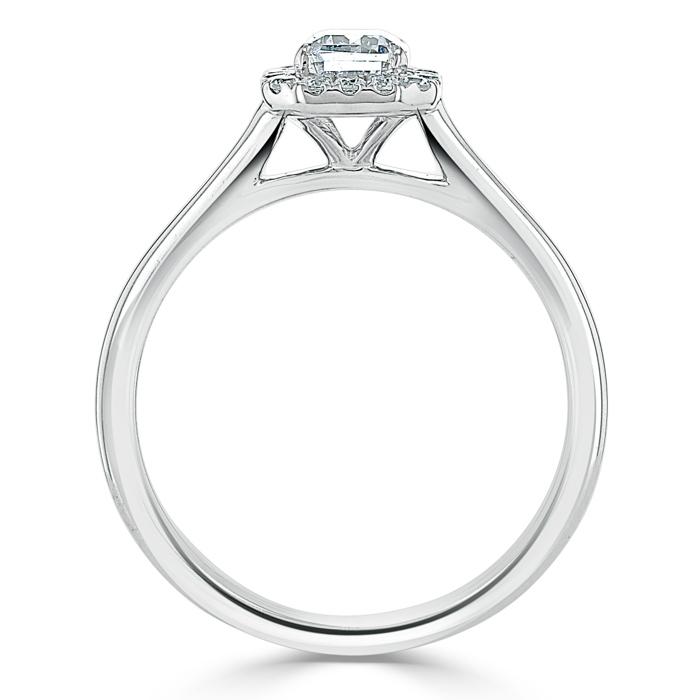 0.75 CT Emerald Cut Halo Moissanite Engagement Ring