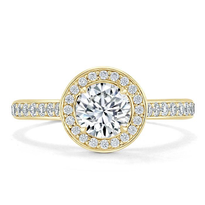 0.75 CT Round Cut Halo Pave Moissanite Engagement Ring