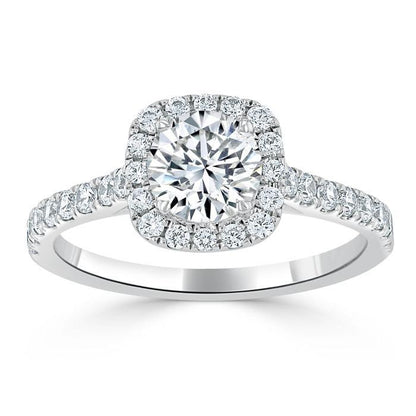 0.75 CT Round Cut Halo Pave Moissanite Engagement Ring