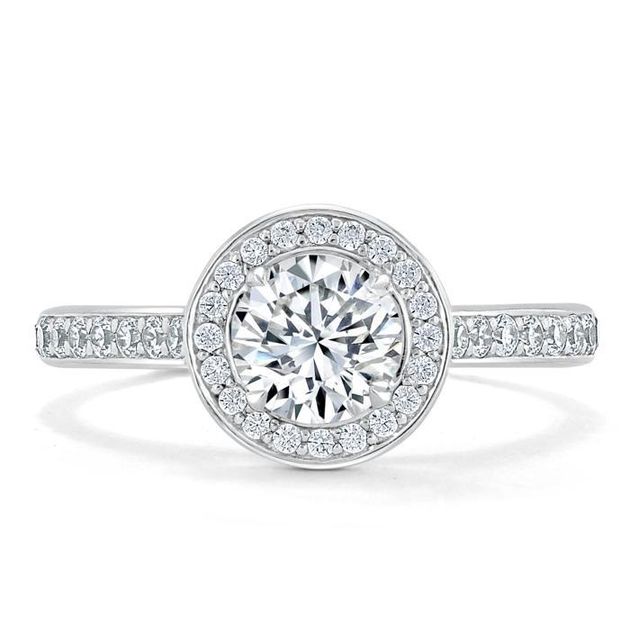 0.75 CT Round Cut Halo Pave Moissanite Engagement Ring