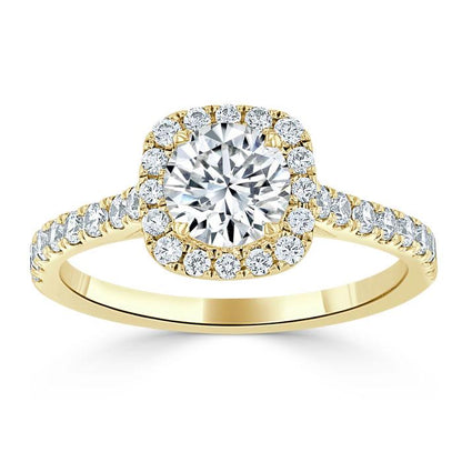 0.75 CT Round Cut Halo Pave Moissanite Engagement Ring