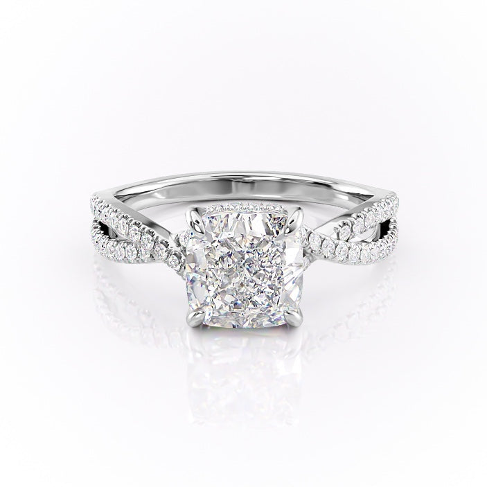 2.15 CT Cushion Cut Criss Cross Pave Moissanite Engagement Ring