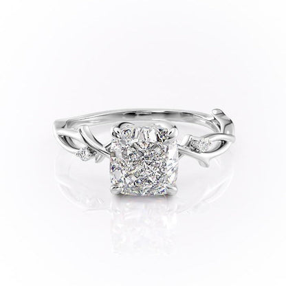 2.54 CT Cushion Cut Twig Style Pave Moissanite Engagement Ring