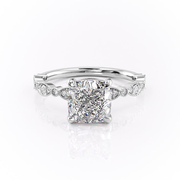 2.15 CT Cushion Cut Pave Moissanite Engagement Ring