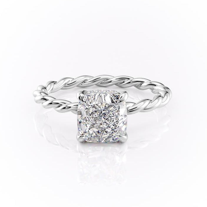 2.15 CT Cushion Cut Twisted Band Moissanite Engagement Ring