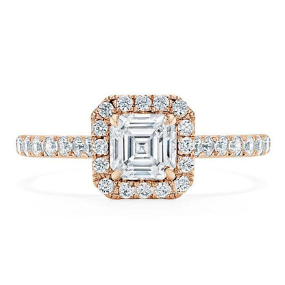 1.0 CT Asscher Cut Halo Pave Moissanite Engagement Ring