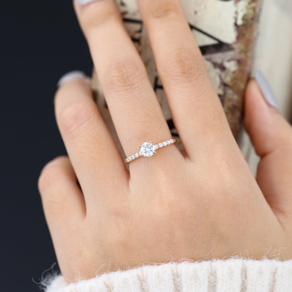 0.41 CT Round Shaped Moissanite Pave Setting Engagement Ring