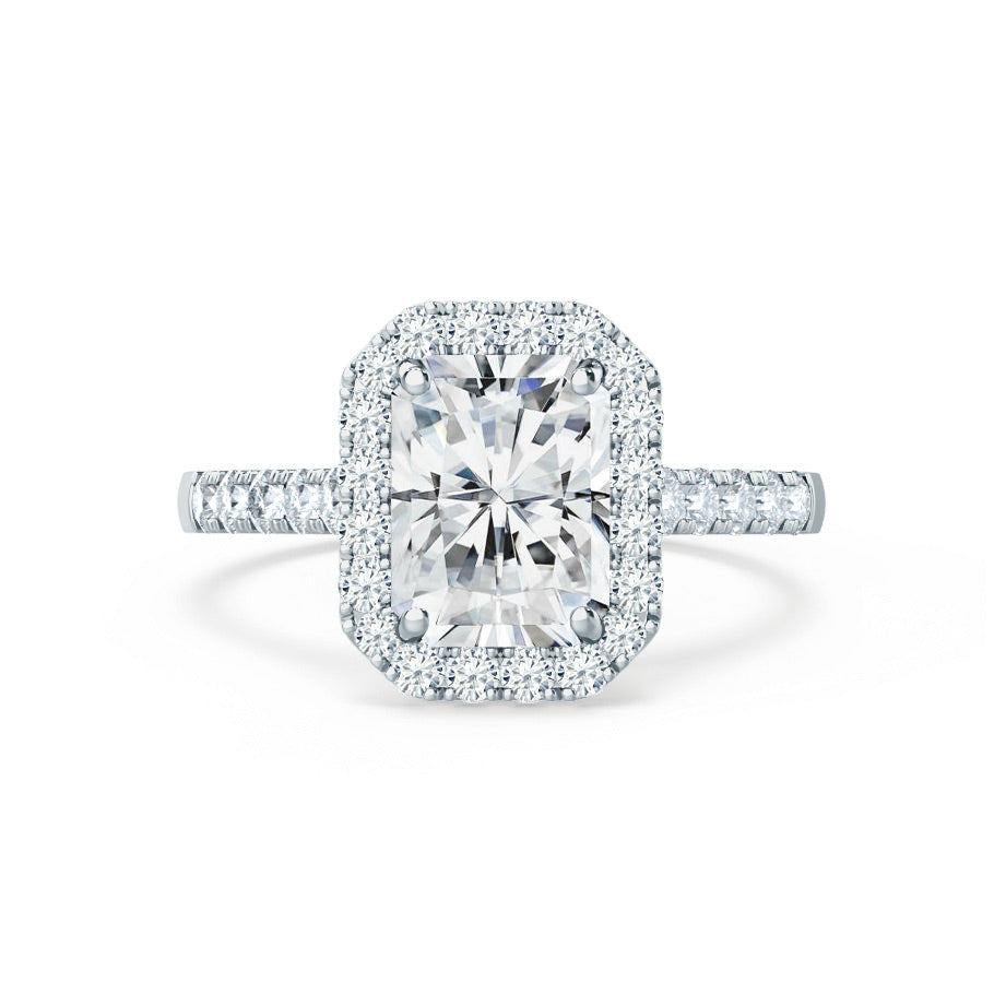 0.70 CT Radiant Shaped Moissanite Halo Style Engagement Ring