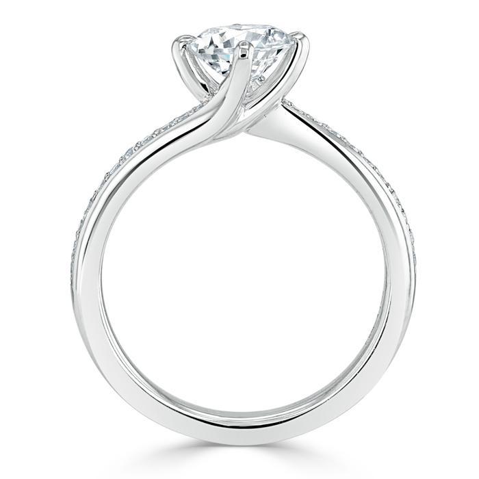 0.75 CT Round Cut Solitaire Bypass Pave Moissanite Engagement Ring