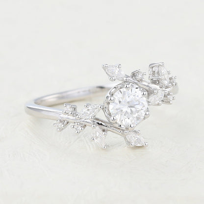 0.41 CT Round Shaped Moissanite Art Deco Engagement Ring