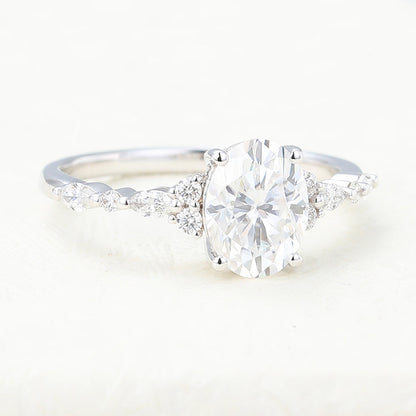 1.33 CT Oval Shaped Moissanite Pave Setting Engagement Ring