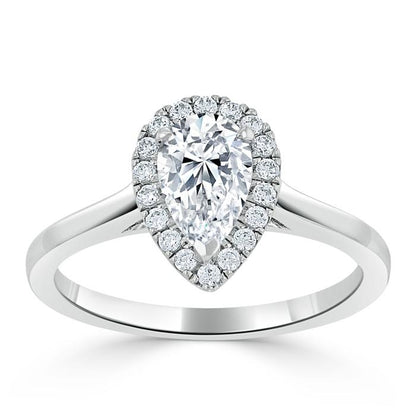 1.0 CT Pear Cut Halo Moissanite Engagement Ring